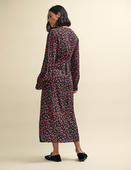 Black and Red Poppy Print Tasha Midi Dress