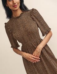 Leopard Print Ruffle Trimmed Ivy Midi Dress