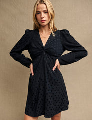 Black Satin Jacquard Katty Mini Dress