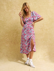 Blue and Pink Floral Dee Dee Midi Dress