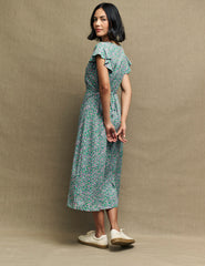 Green Pansie Print Lily Midi Tea Dress