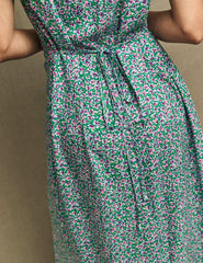 Green Pansie Print Lily Midi Tea Dress