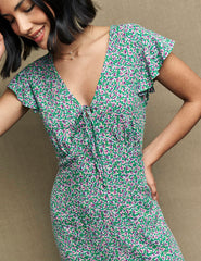 Green Pansie Print Lily Midi Tea Dress