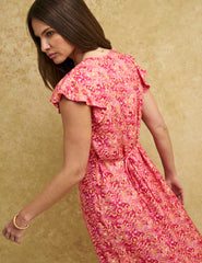 Pink Watercolour Lily Midi Tea Dress