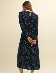 Black Spot Print Long Sleeve Sienna Midi Dress