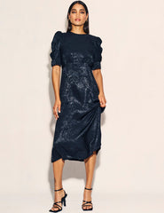 Black Satin Jacquard Moira Midaxi Dress