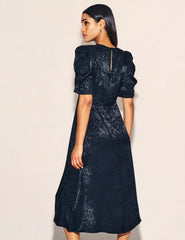 Black Satin Jacquard Moira Midaxi Dress