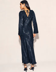 Black Satin Jacquard Sydney Maxi Dress