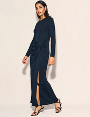 Black Side Slit Gathered Lenka Maxi Dress