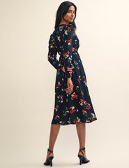 Black Wildflower Print Lily Midi Dress