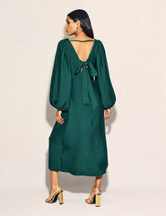 Forest Green Balloon Sleeve Zendaya Midaxi Dress