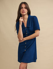 Dark Denim Daisy Collared Mini Dress