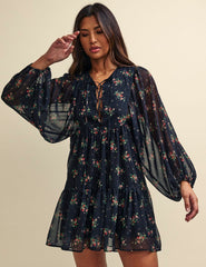 Black Ditsy Floral Tilda Chiffon Mini Dress