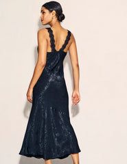 Black Jacquard Lace Trim Satin Slip Zadie Midaxi Dress