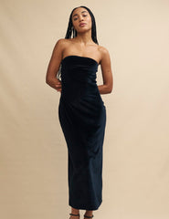 Black Velvet Bandeau Midaxi Dress
