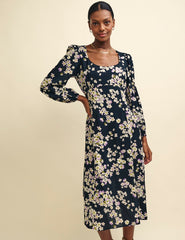 Black Floral Long Sleeve Dee Dee Midi Dress