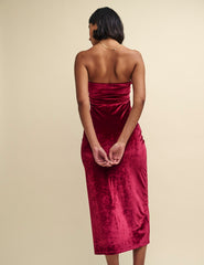 Burgundy Velvet Bandeau Midaxi Dress