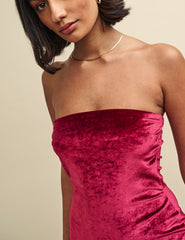 Burgundy Velvet Bandeau Midaxi Dress
