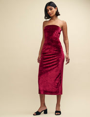Burgundy Velvet Bandeau Midaxi Dress