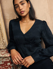 Black Animal Print Satin Jacquard Tasha Midi Dress