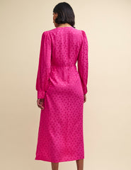 Pink Satin Jacquard Tasha Midi Dress