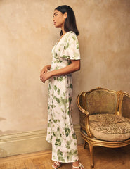 Green Floral Satin Erin Bridesmaid Midaxi Dress