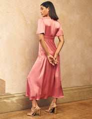 Blush Pink Satin Erin Bridesmaid Midaxi Dress