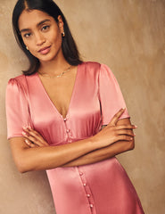 Blush Pink Satin Erin Bridesmaid Midaxi Dress