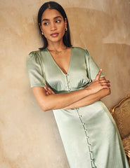 Sage Green Satin Erin Bridesmaid Midaxi Dress