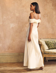 Ivory Satin Bardot Gaia Bridesmaid Maxi Dress