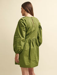 Khaki Green Long Sleeve Issy Smock Mini Dress