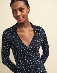 Black Floral Print Reed Midi Dress