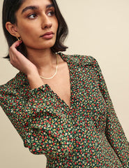 Green Floral Balloon Sleeve Daphne Midi Dress