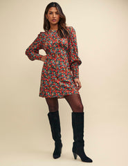 Red Floral Balloon Sleeve Maggie Mini Dress