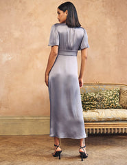 Blue Satin Erin Bridesmaid Midaxi Dress