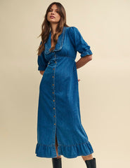 Blue Denim Annalise Collared Midaxi Dress