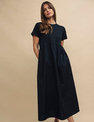 Black Maine Smock Midi Dress