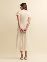 Cream Satin Jacquard Selma Midi Dress