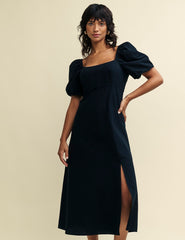 Black Puff Sleeve Henri Midi Dress