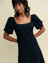 Black Puff Sleeve Henri Midi Dress