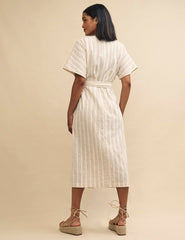 Cream Stripe Louisa Wrap Midi Dress
