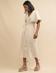 Cream Stripe Louisa Wrap Midi Dress