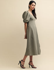 Khaki Green Henri Midi Dress