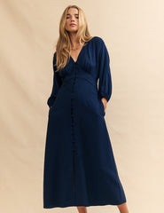 Navy Batwing-Sleeve Hester Midi Dress