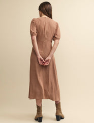 Brown Geometric Print Puff Sleeve Bonnie Midi Dress