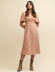 Brown Floral Dee Dee Midi Dress