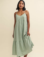Sage Green Gingham Check Alva Midi Dress