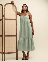 Sage Green Gingham Check Alva Midi Dress