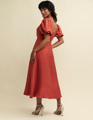 Terracotta Puff Sleeve Zora Midaxi Dress