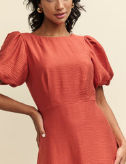 Terracotta Puff Sleeve Zora Midaxi Dress